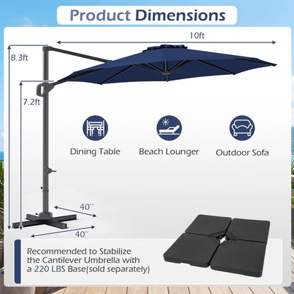 10 Feet Patio Cantilever Umbrella with Easy Tilt