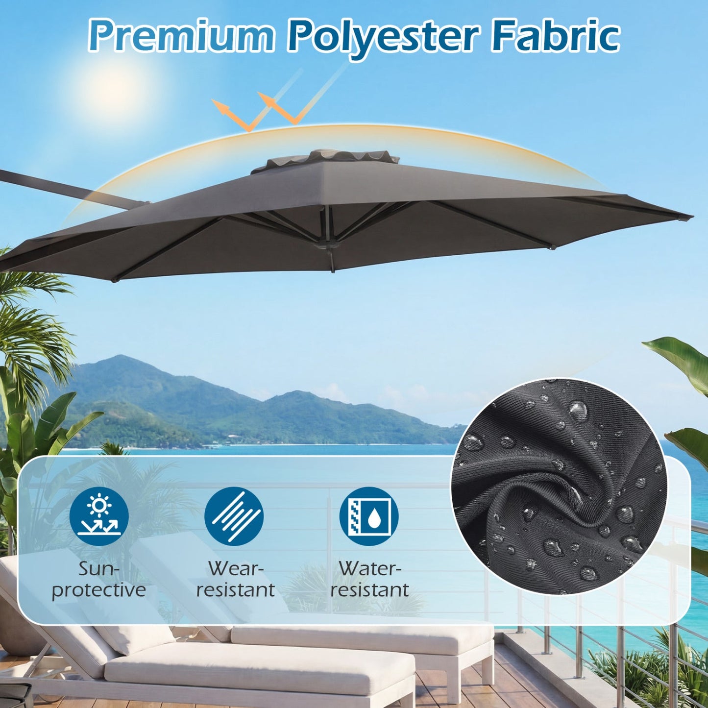 10 Feet Patio Cantilever Umbrella with Easy Tilt