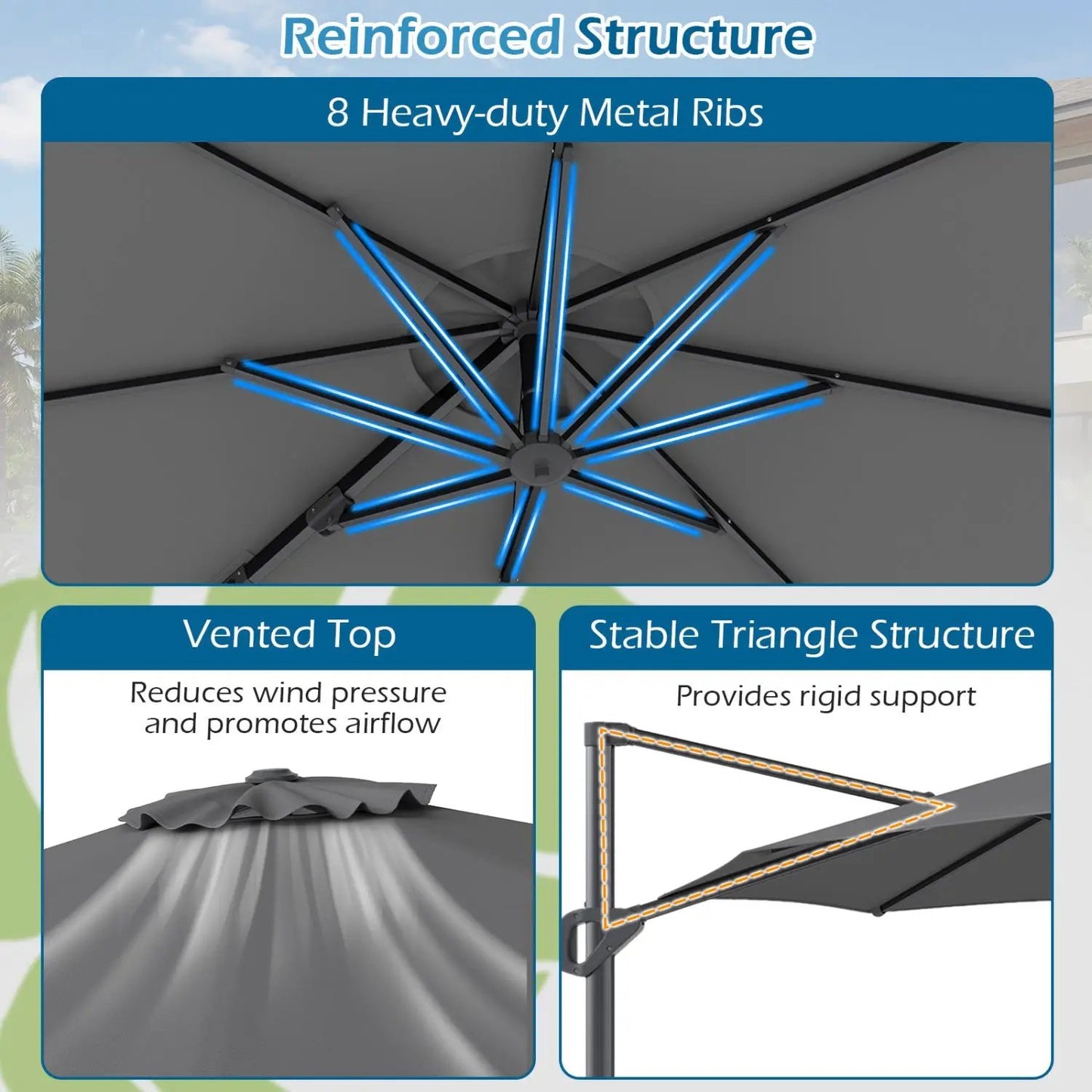 10 Feet Patio Cantilever Umbrella with Easy Tilt
