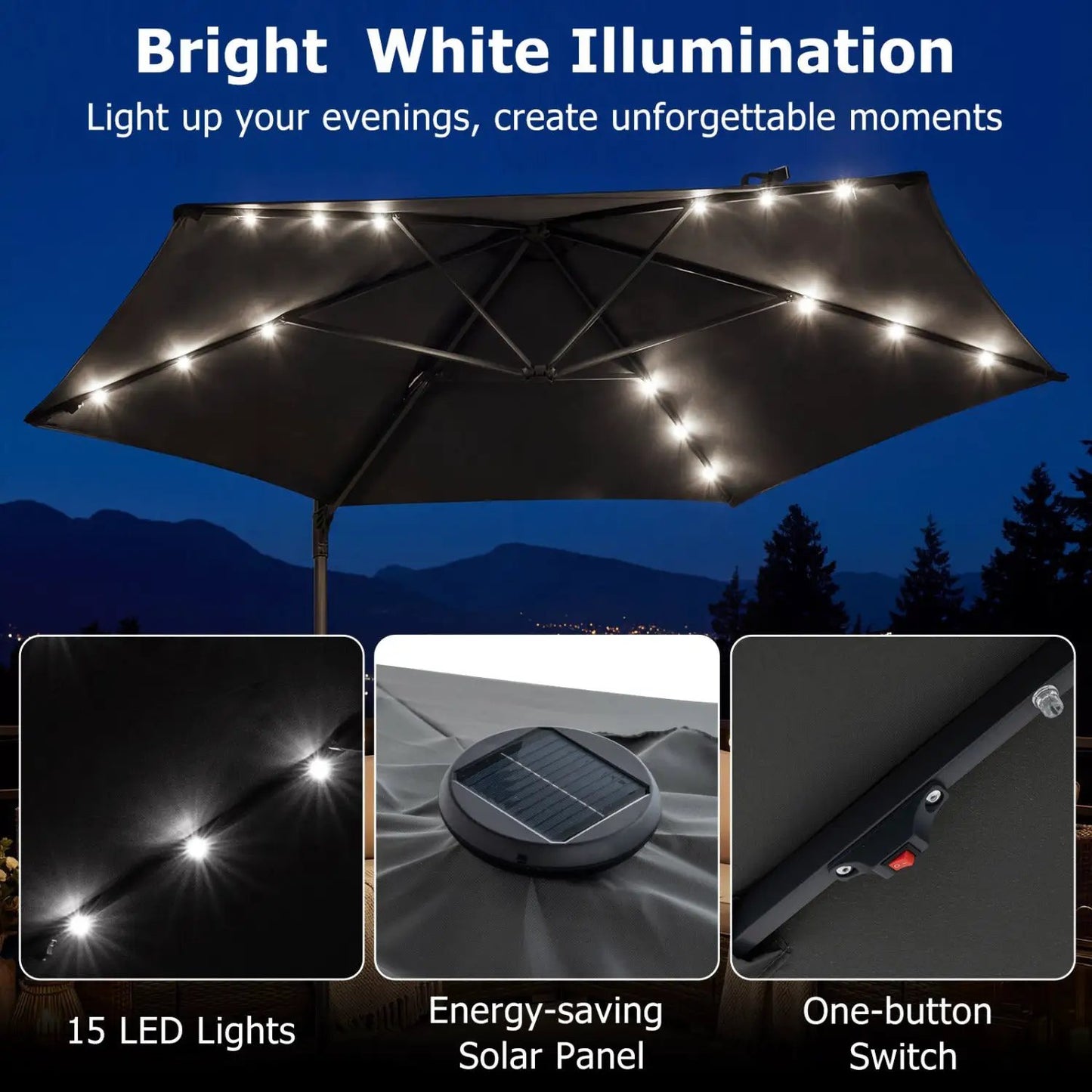 10 Feet Cantilever Umbrella With Solar Lights