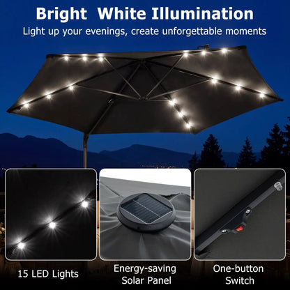10 Feet Cantilever Umbrella With Solar Lights