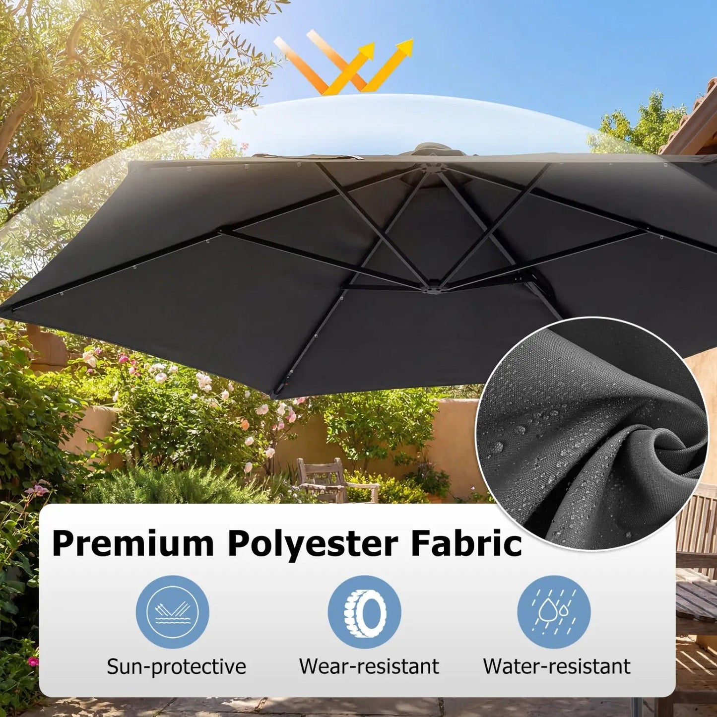 10 Feet Cantilever Umbrella With Solar Lights
