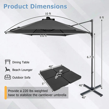 10 Feet Cantilever Umbrella With Solar Lights