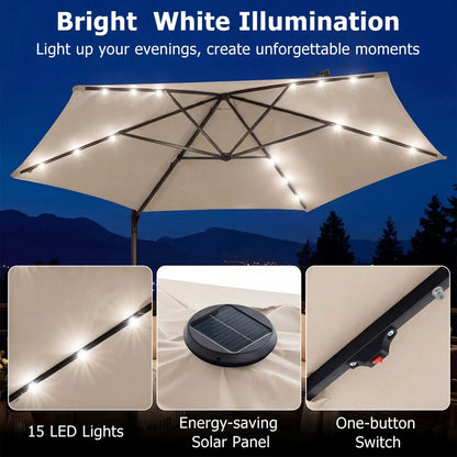 10 Feet Cantilever Umbrella With Solar Lights