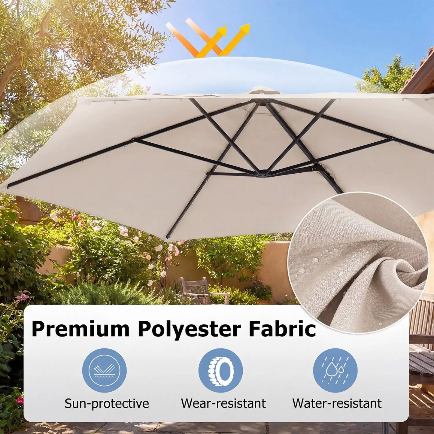 10 Feet Cantilever Umbrella With Solar Lights