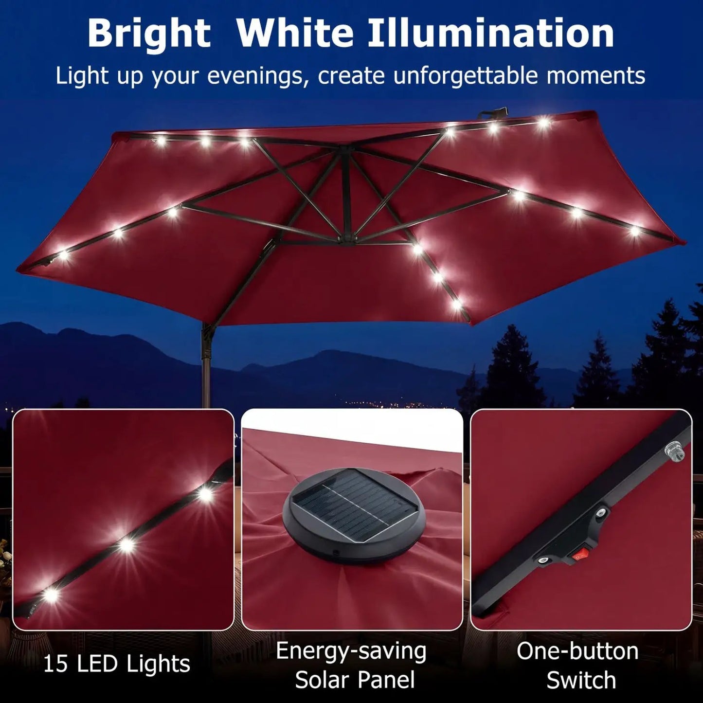 10 Feet Cantilever Umbrella With Solar Lights