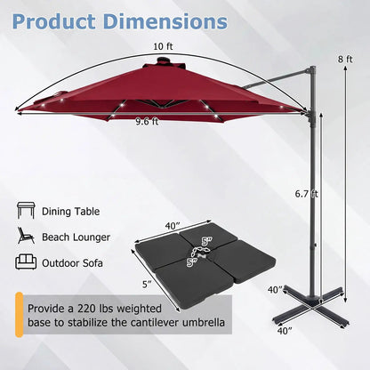 10 Feet Cantilever Umbrella With Solar Lights