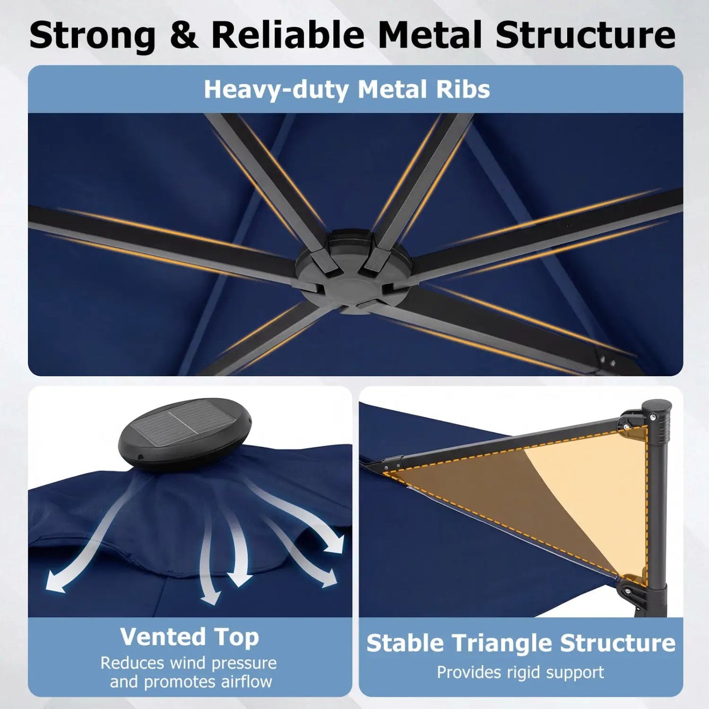 10 Feet Cantilever Umbrella With Solar Lights