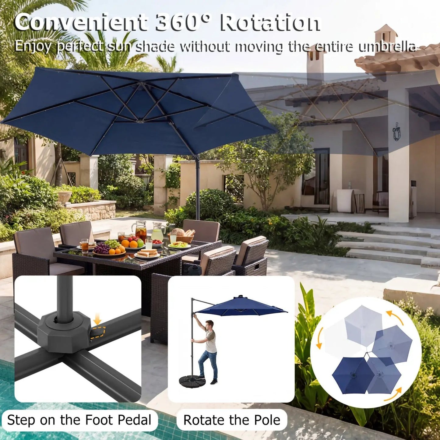 10 Feet Cantilever Umbrella With Solar Lights