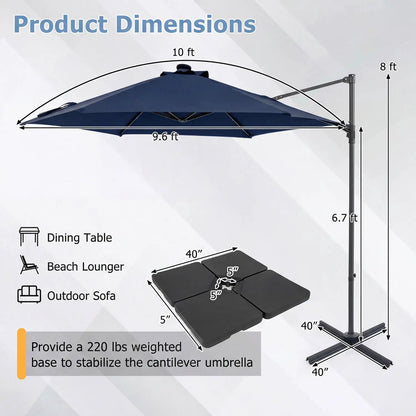 10 Feet Cantilever Umbrella With Solar Lights