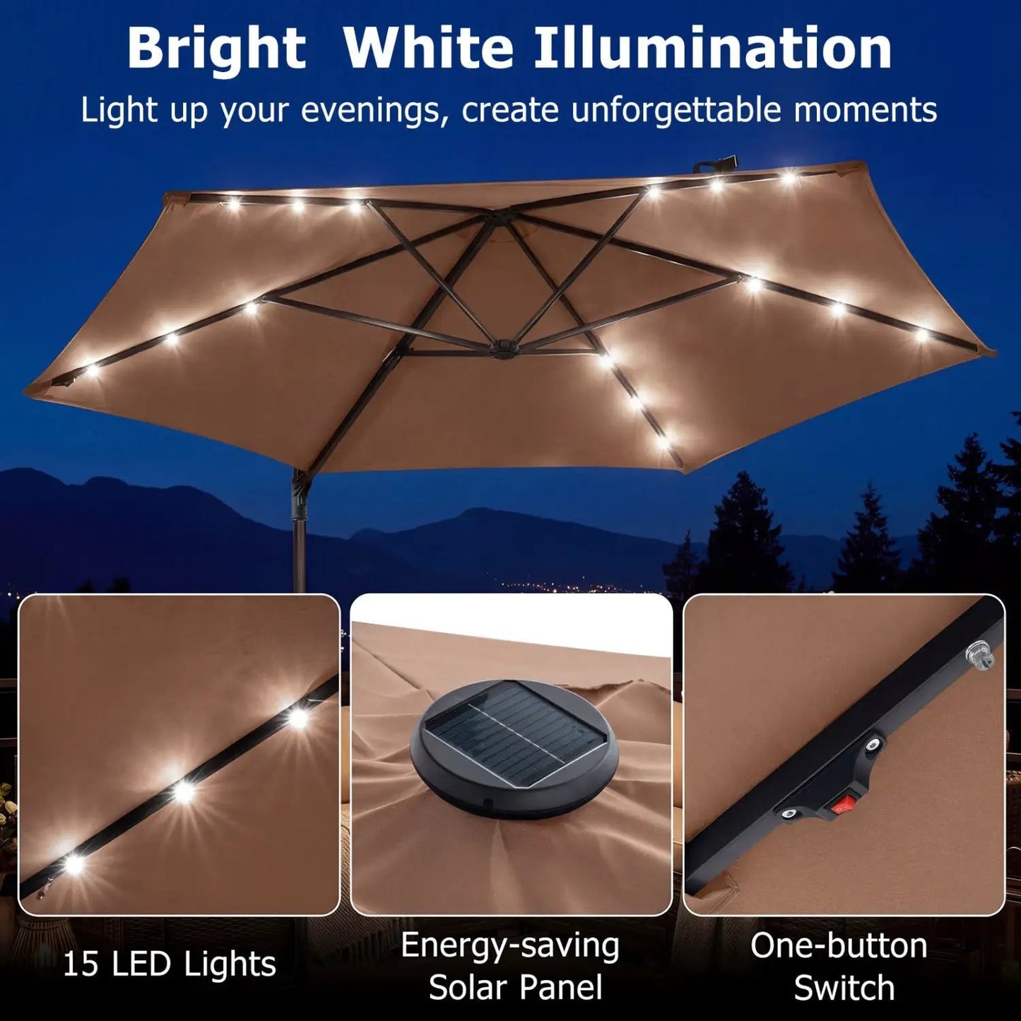 10 Feet Cantilever Umbrella With Solar Lights