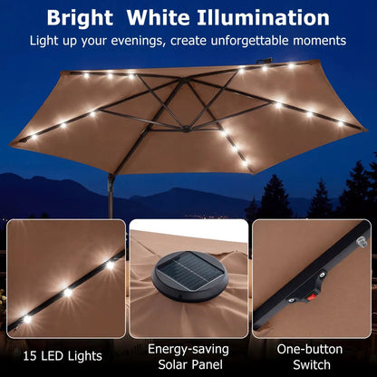 10 Feet Cantilever Umbrella With Solar Lights