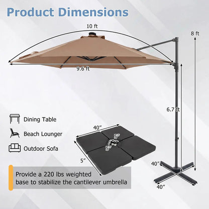10 Feet Cantilever Umbrella With Solar Lights