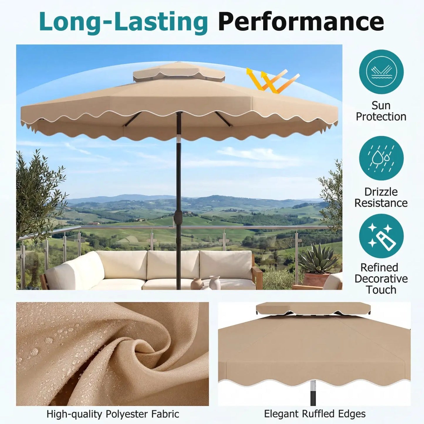 10 Ft Patio Umbrella With Push Tilt and Crank