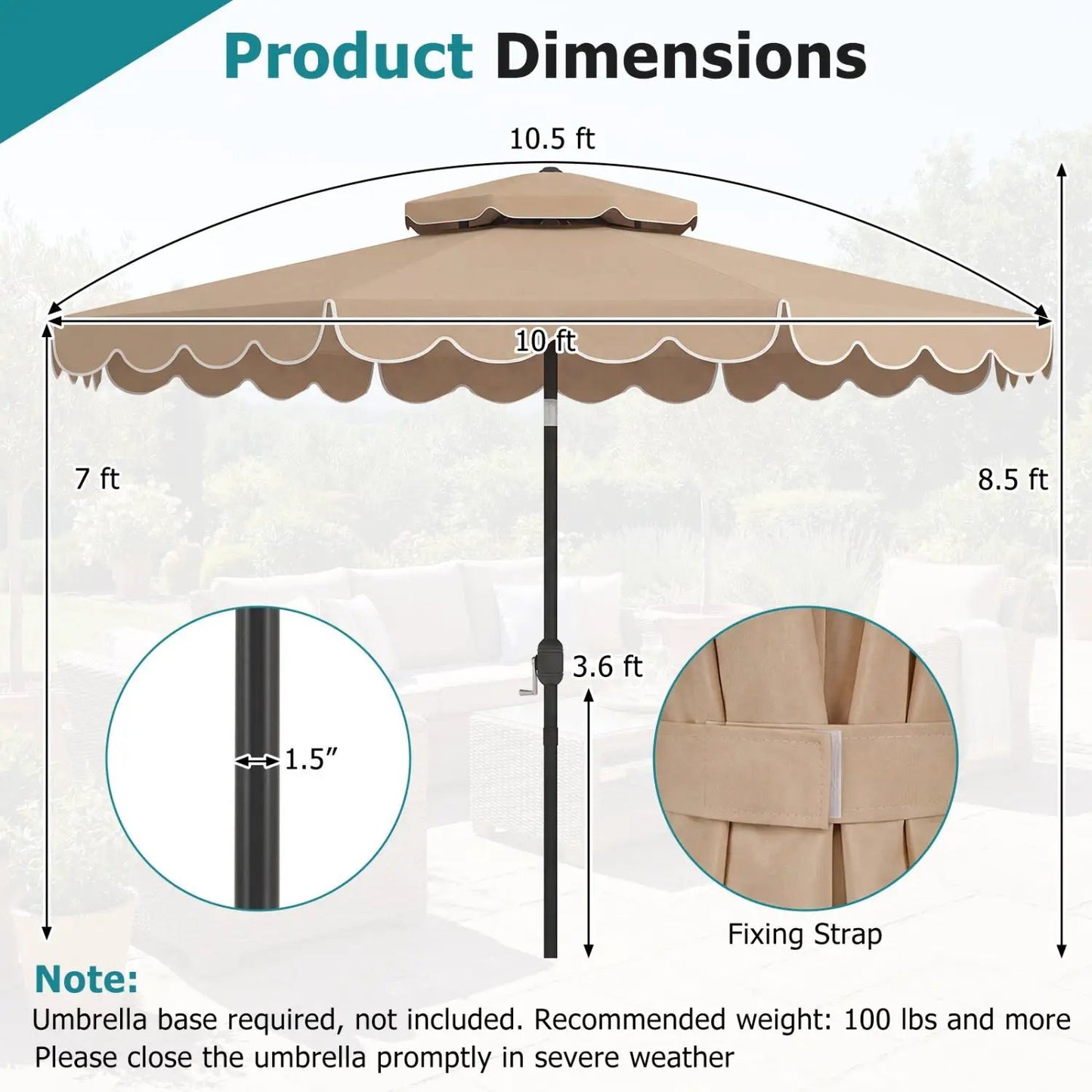 10 Ft Patio Umbrella With Push Tilt and Crank