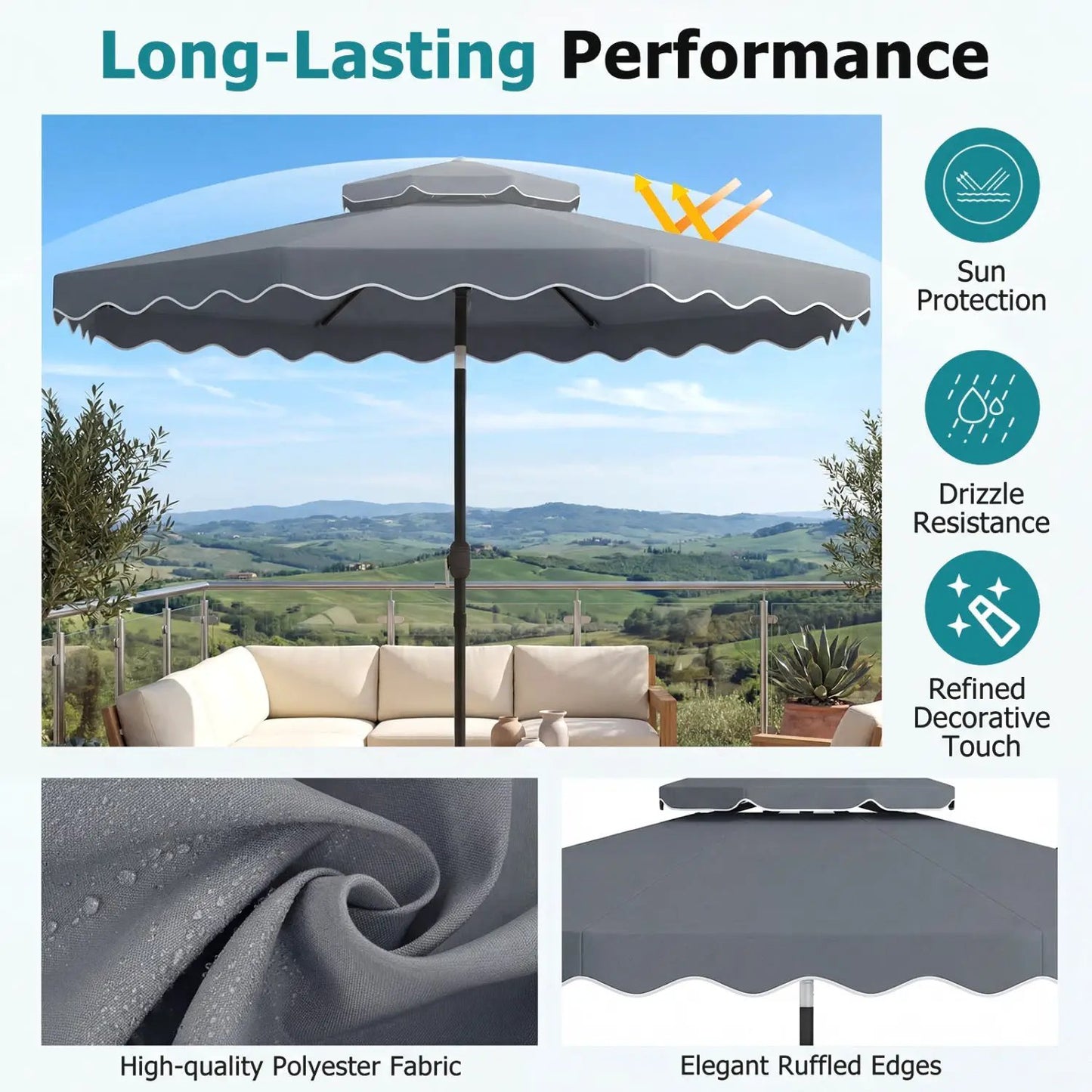 10 Ft Patio Umbrella With Push Tilt and Crank