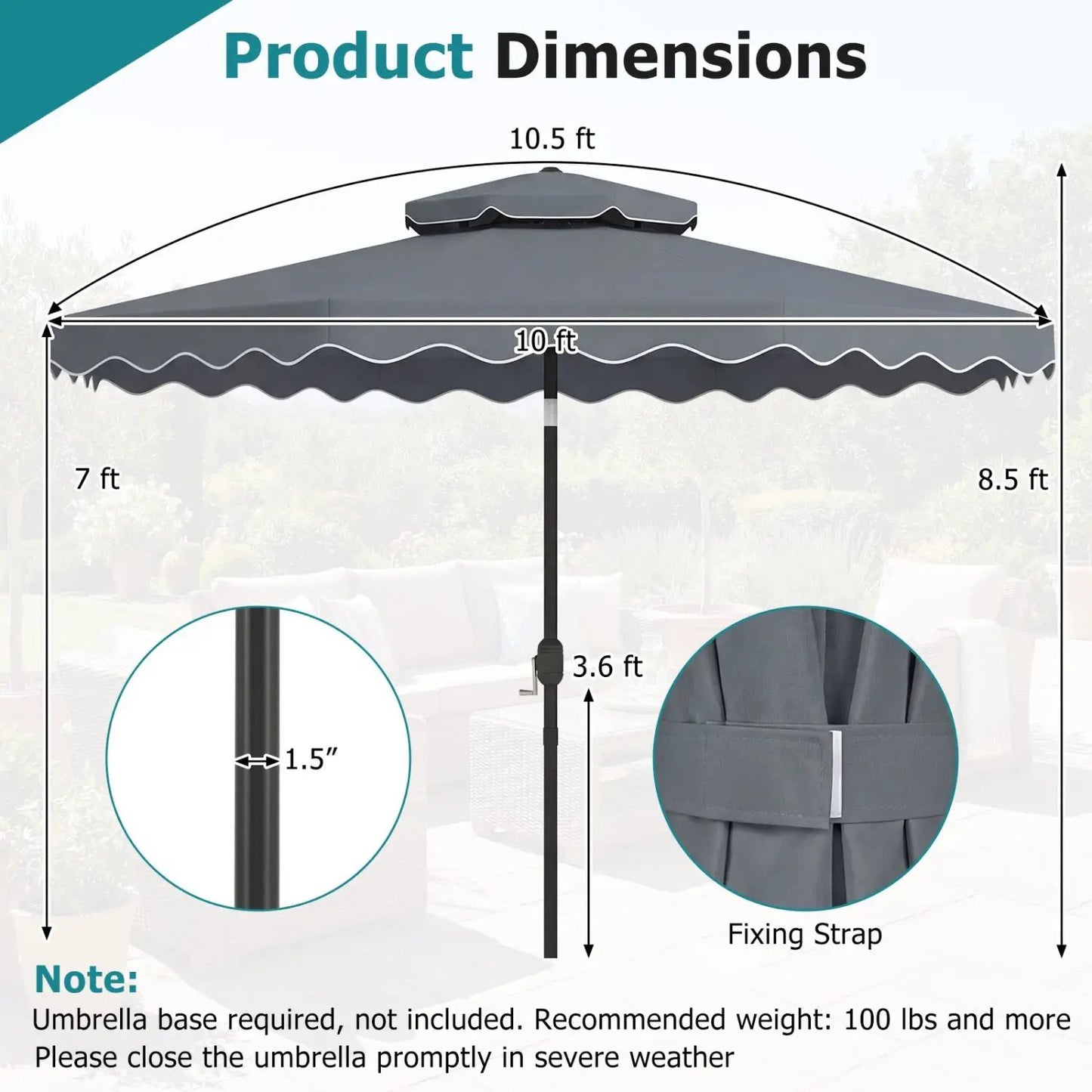 10 Ft Patio Umbrella With Push Tilt and Crank