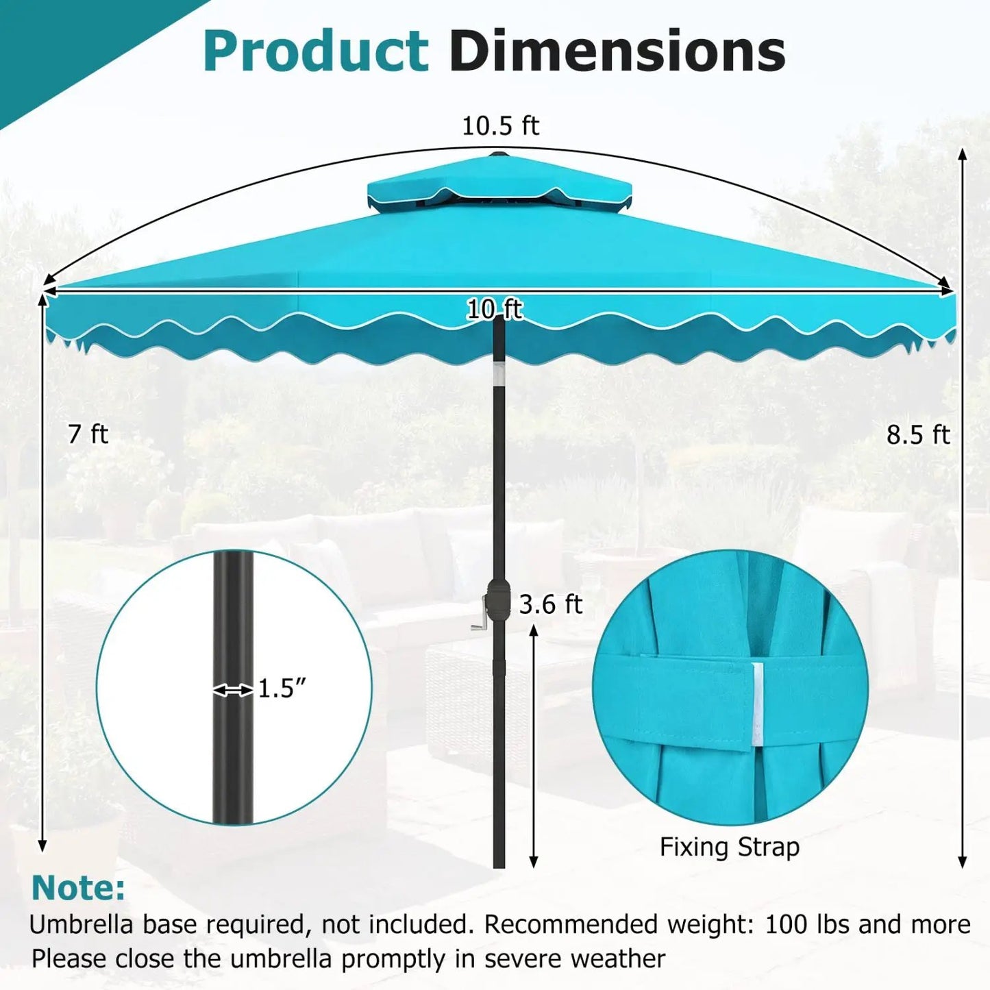 10 Ft Patio Umbrella With Push Tilt and Crank