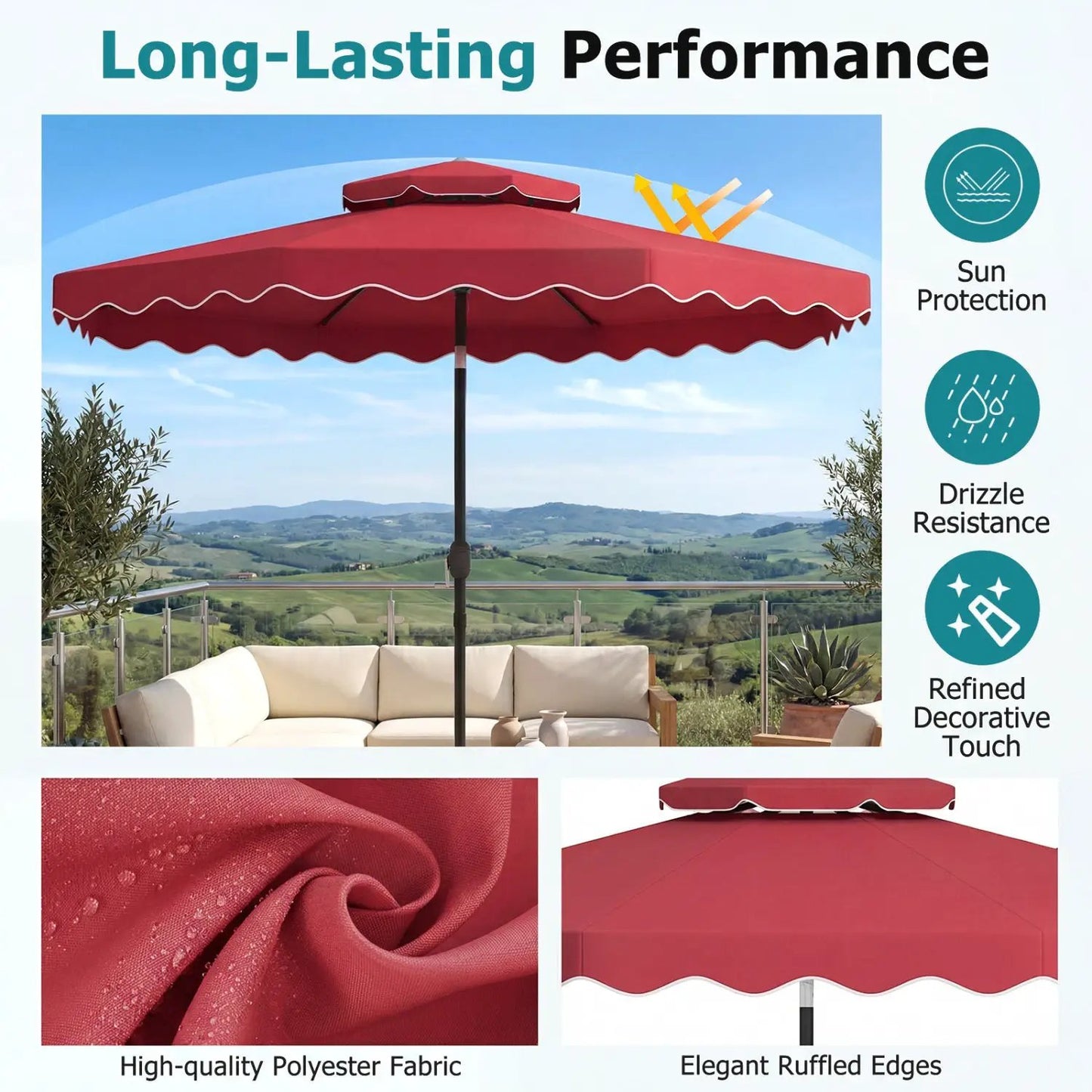 10 Ft Patio Umbrella With Push Tilt and Crank