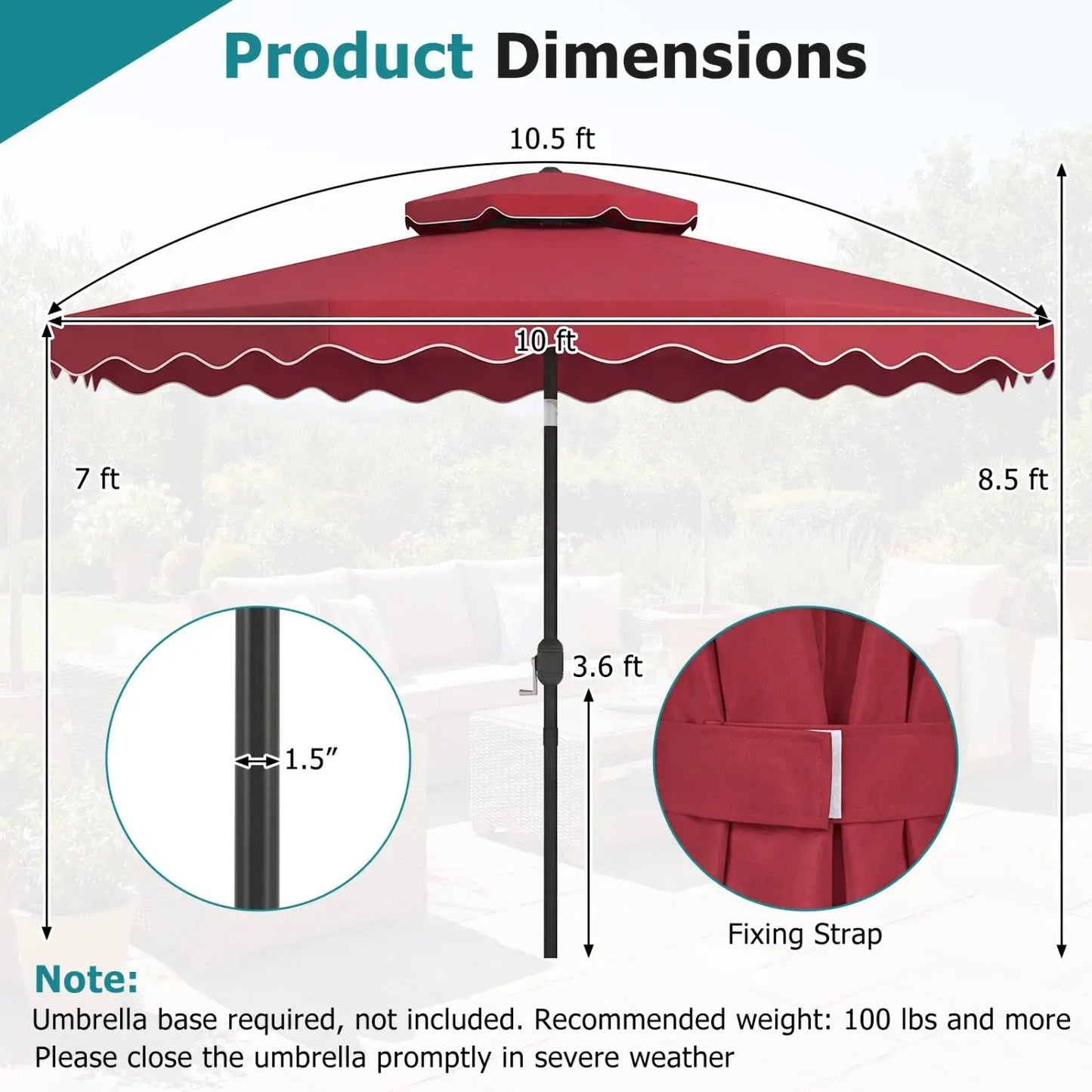 10 Ft Patio Umbrella With Push Tilt and Crank