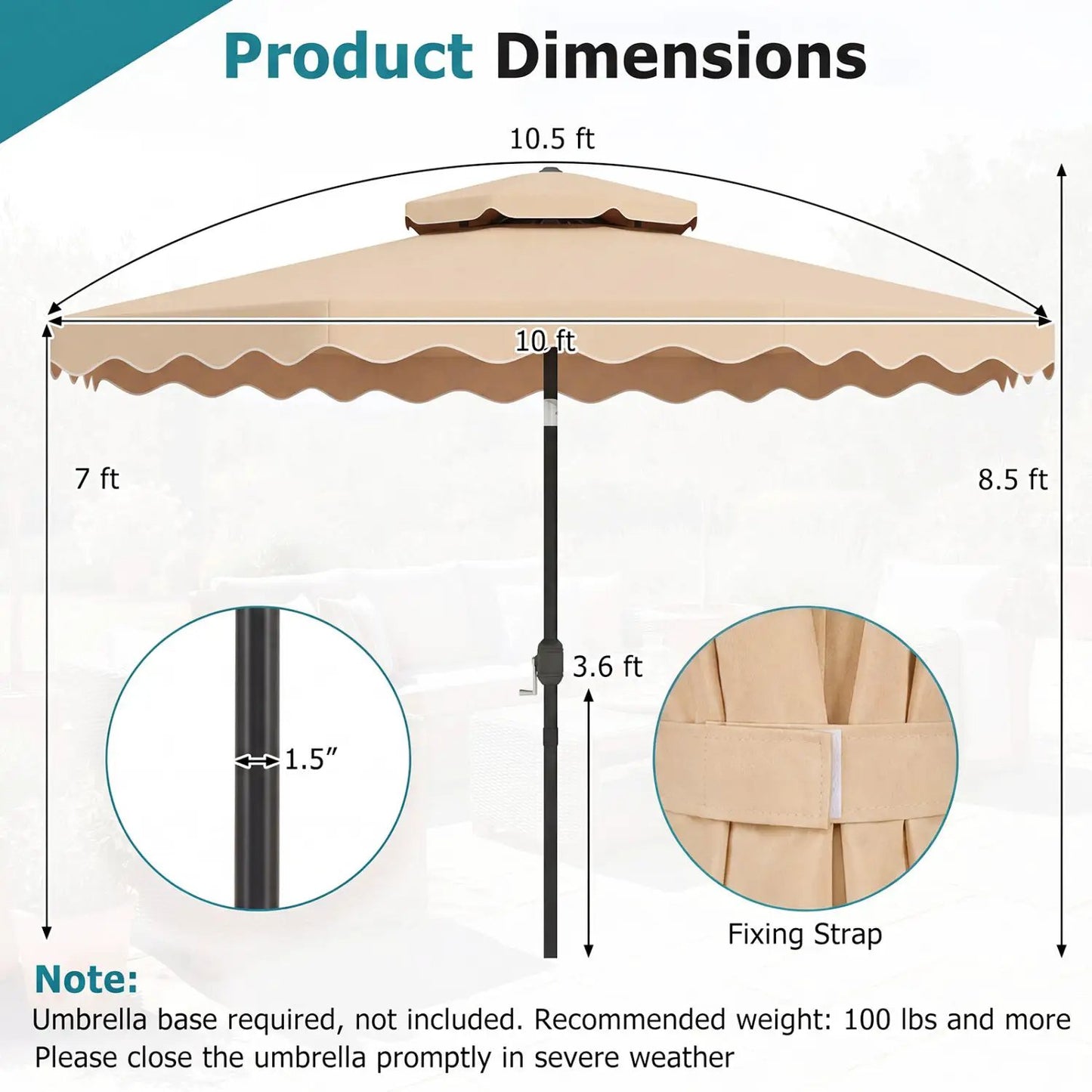10 Ft Patio Umbrella With Push Tilt and Crank