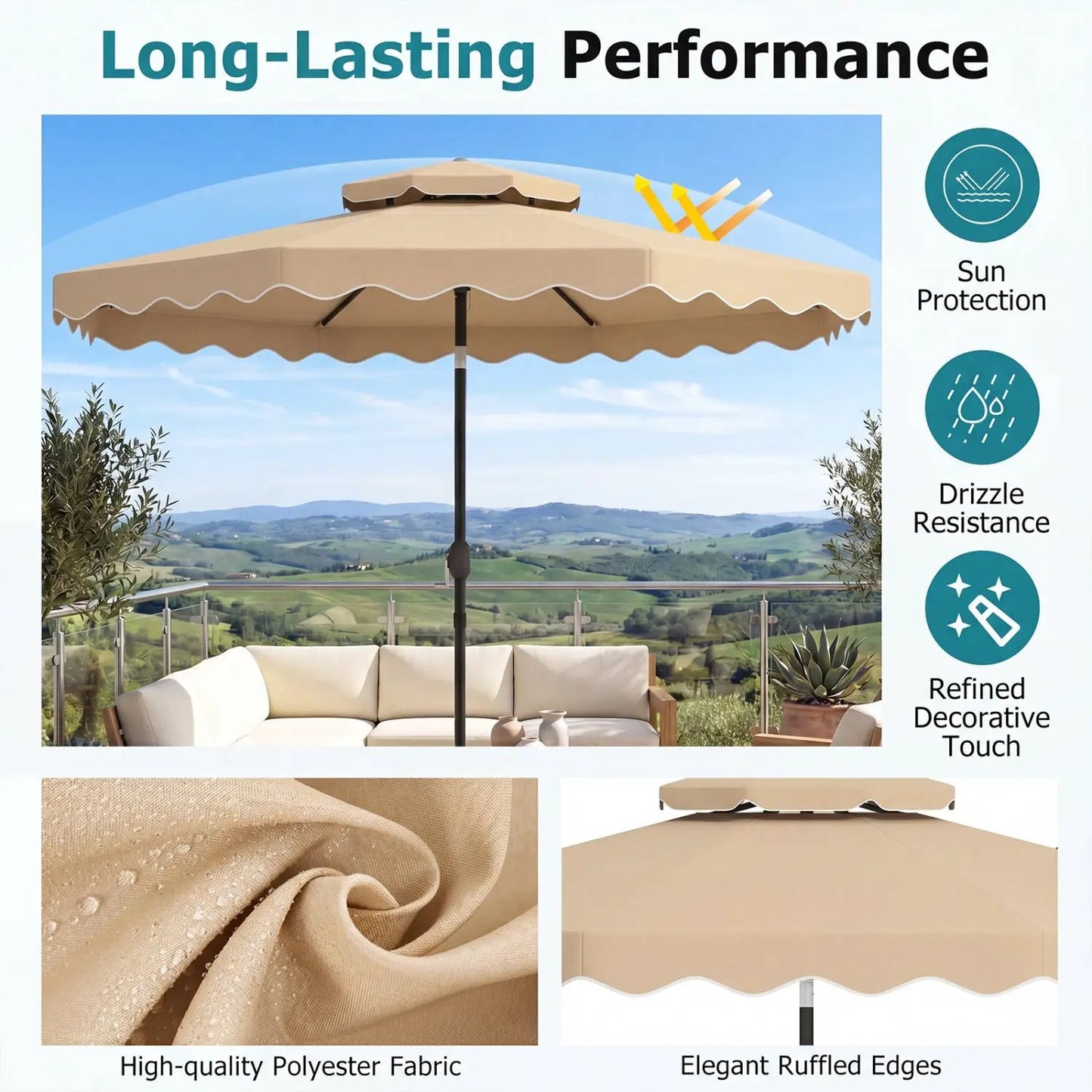 10 Ft Patio Umbrella With Push Tilt and Crank