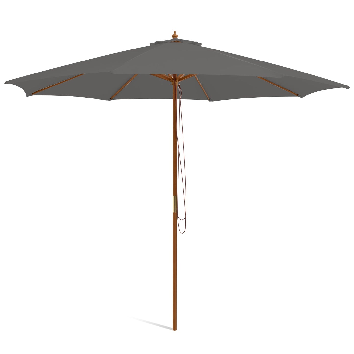 10 Feet Patio Umbrella with 8 Wooden Ribs and 3 Adjustable Heights-Gray