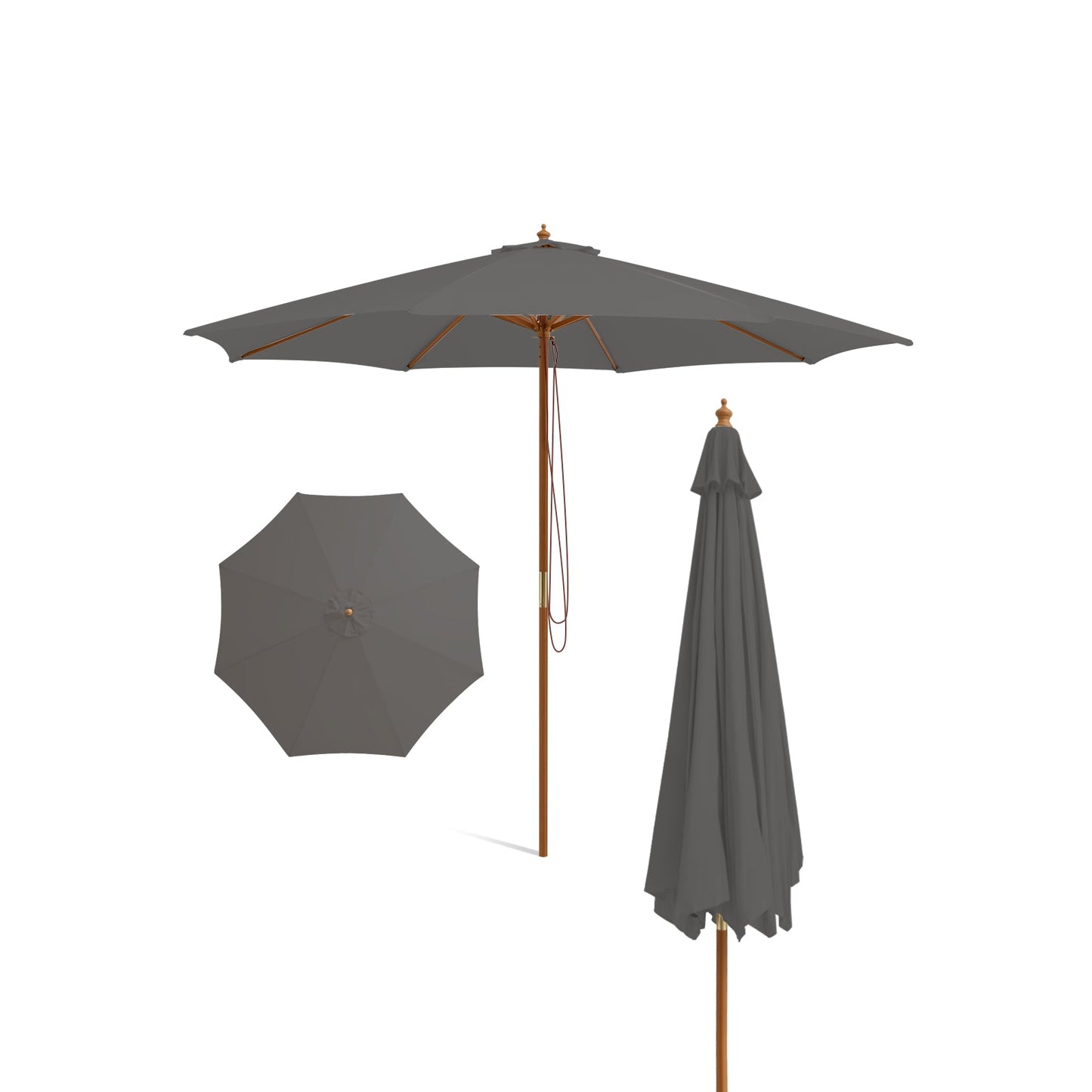 10 Feet Patio Umbrella with 8 Wooden Ribs and 3 Adjustable Heights-Beige