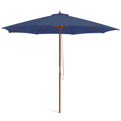 10 Feet Patio Umbrella with 8 Wooden Ribs and 3 Adjustable Heights-Navy