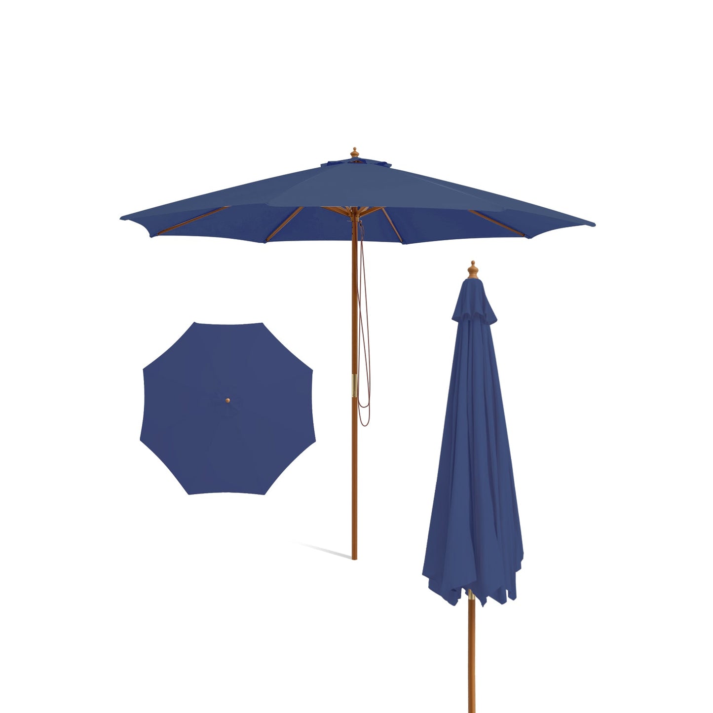 10 Feet Patio Umbrella with 8 Wooden Ribs and 3 Adjustable Heights-Beige