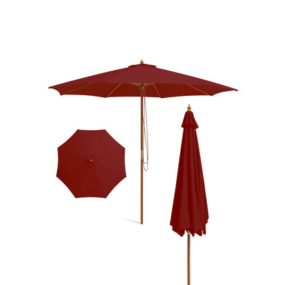 10 Feet Patio Umbrella with 8 Wooden Ribs and 3 Adjustable Heights-Wine