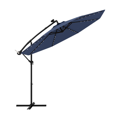 10 Feet Solar Offset Hanging Umbrella with 40 Lamp Beads and Solar Panel-Gray