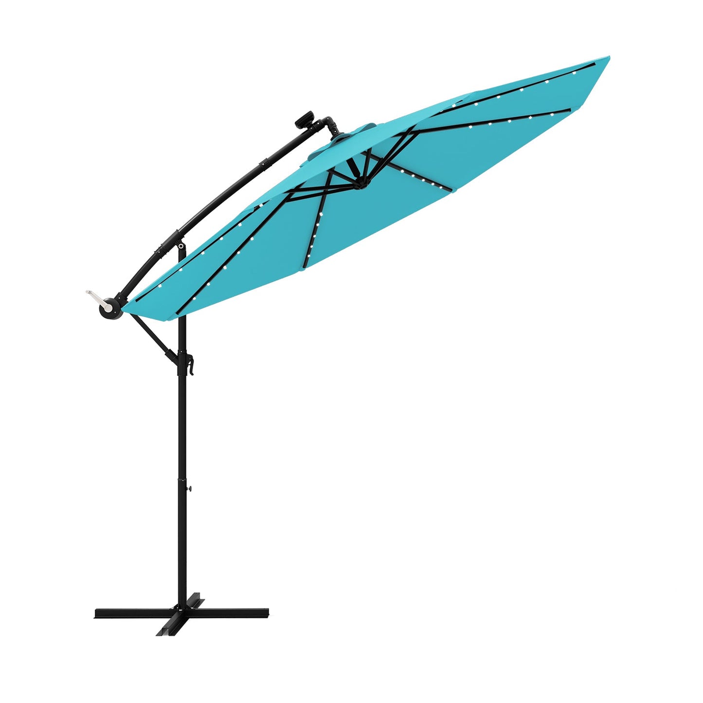 10 Feet Solar Offset Hanging Umbrella with 40 Lamp Beads and Solar Panel-Gray