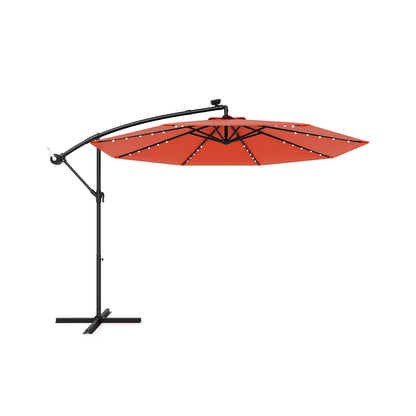10 Feet Solar Offset Hanging Umbrella with 40 Lamp Beads and Solar Panel-Gray