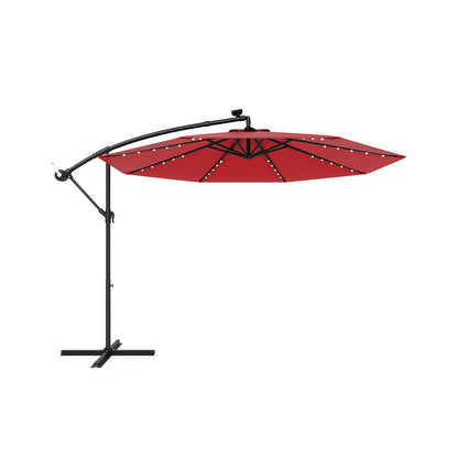 10 Feet Solar Offset Hanging Umbrella with 40 Lamp Beads and Solar Panel-Gray