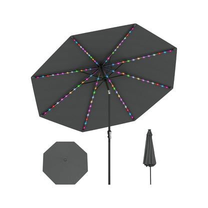 10 Feet Solar Patio Umbrella with 96 Multi-Colored Flowing LED Lights and Tilt Adjustment