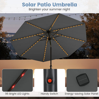 10 Feet Solar Patio Umbrella with 96 Multi-Colored Flowing LED Lights and Tilt Adjustment