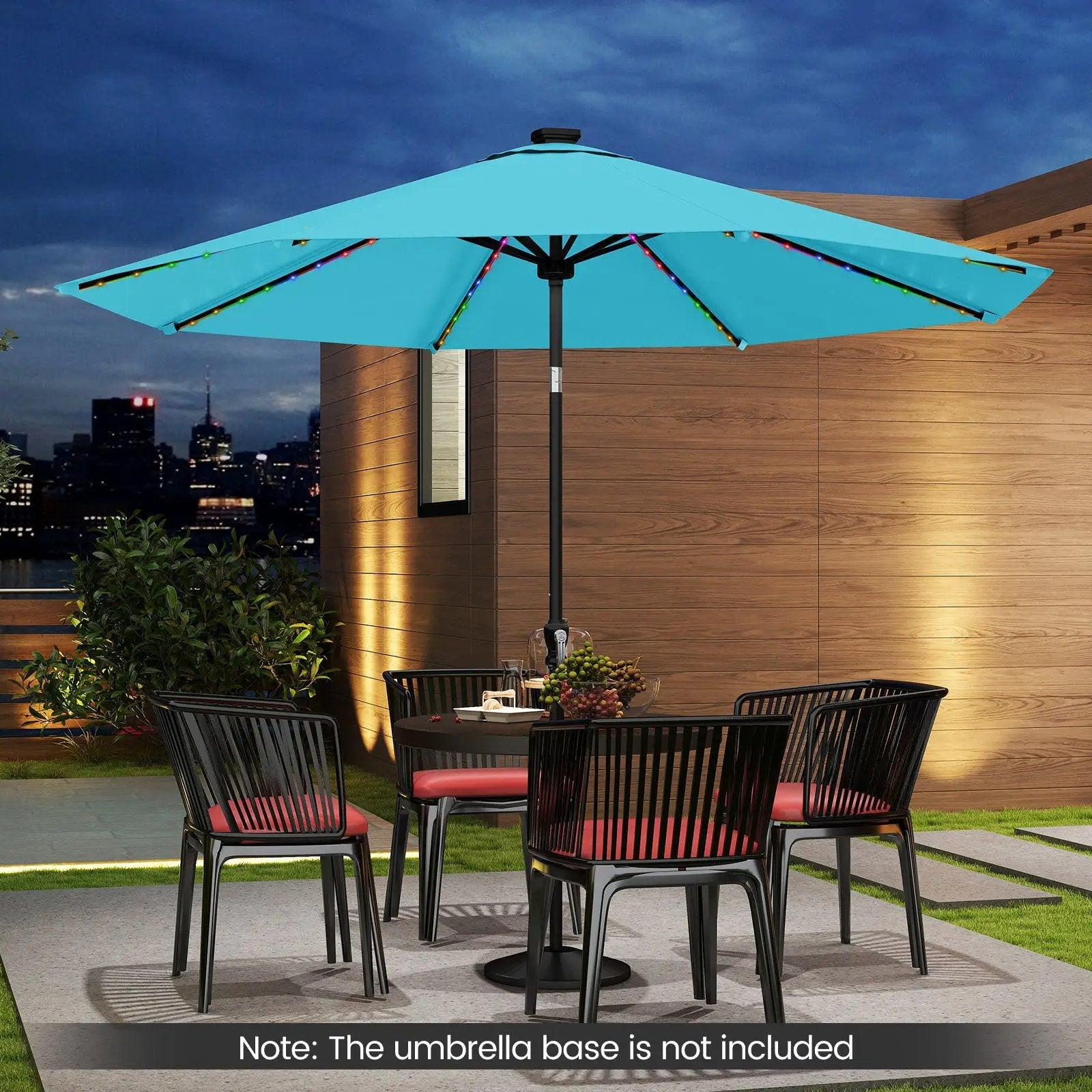 10 solar patio umbrella Feet with 24 LED Lights-Coffee folding rib design leaves the handle exposed 10 x 7 ft Solar-Powered