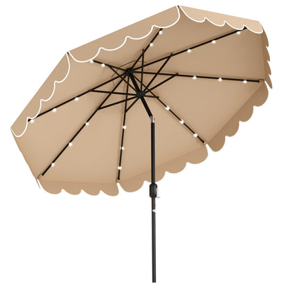 10 Feet Solar Patio Umbrella with 24 LED Lights-Coffee