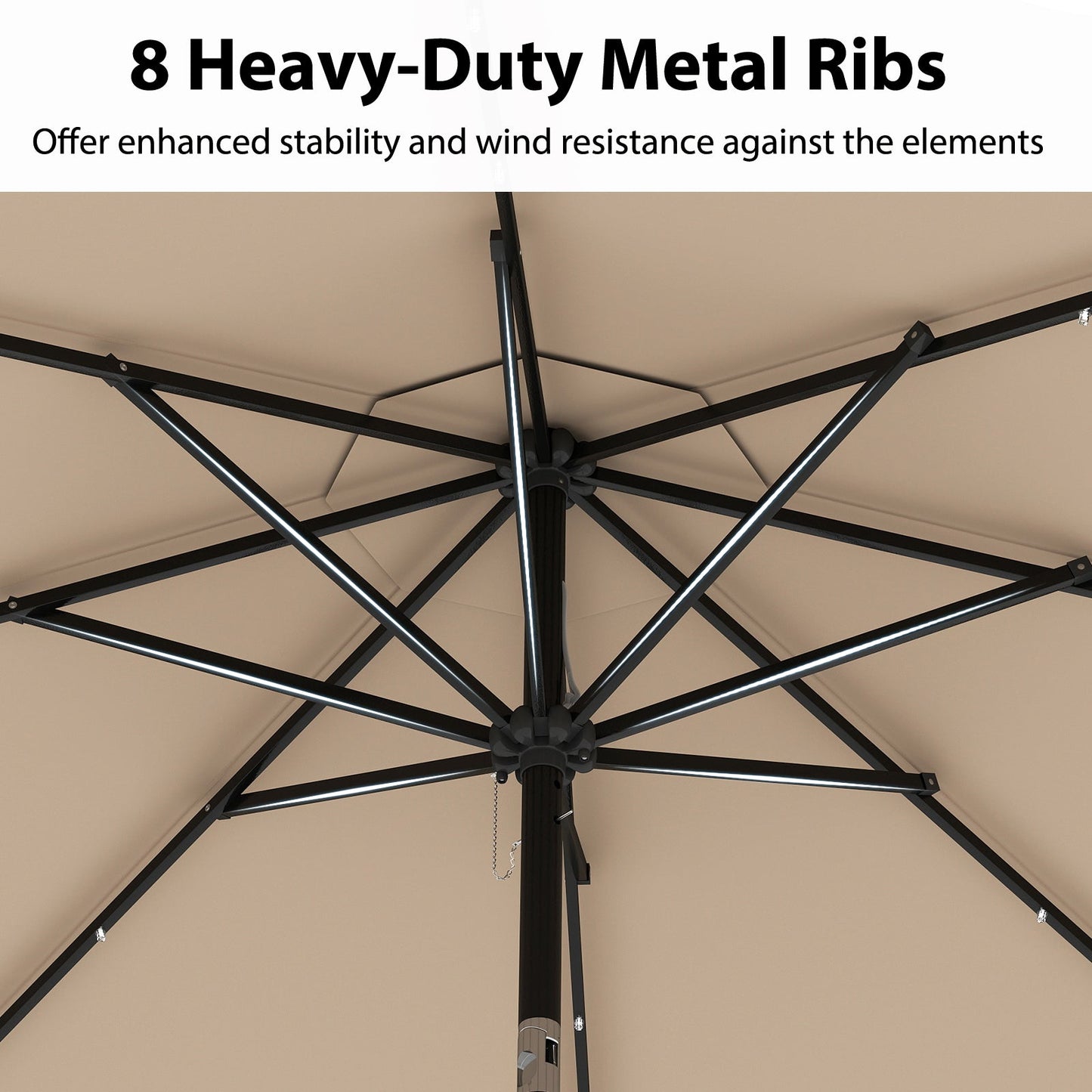 10 Feet Solar Patio Umbrella with 24 LED Lights-Coffee