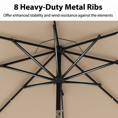10 Feet Solar Patio Umbrella with 24 LED Lights-Coffee