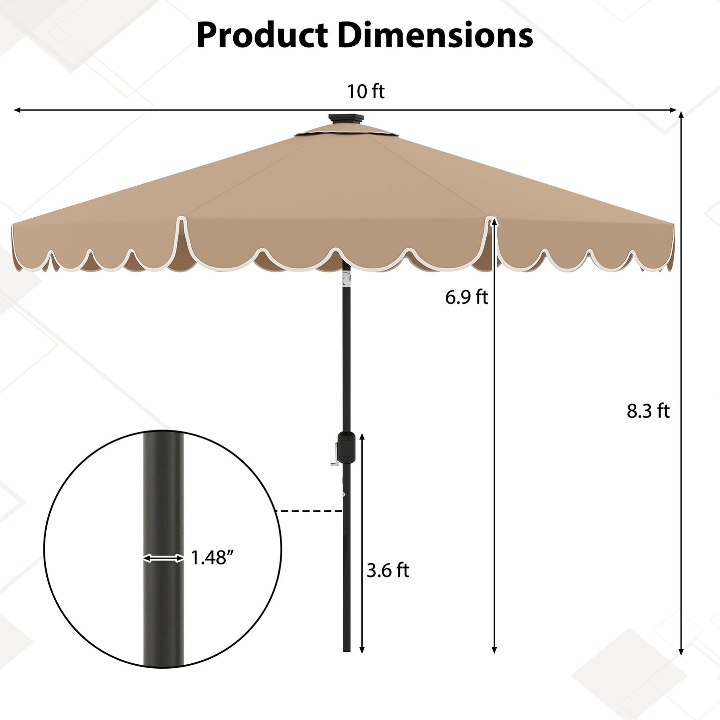10 Feet Solar Patio Umbrella with 24 LED Lights-Coffee