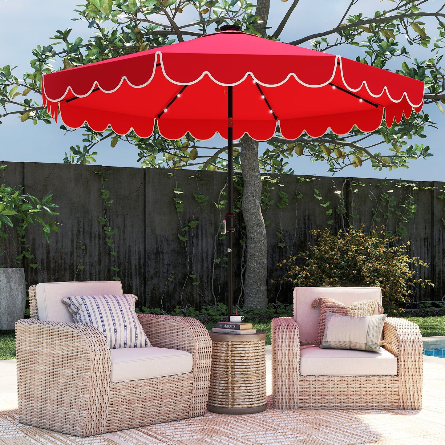 10 Feet Solar Patio Umbrella with 24 LED Lights-Red