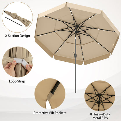 10 Feet Solar Patio Umbrella with 3-Tier Vented Top-Beige