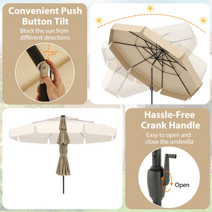 10 Feet Solar Patio Umbrella with 3-Tier Vented Top-Beige