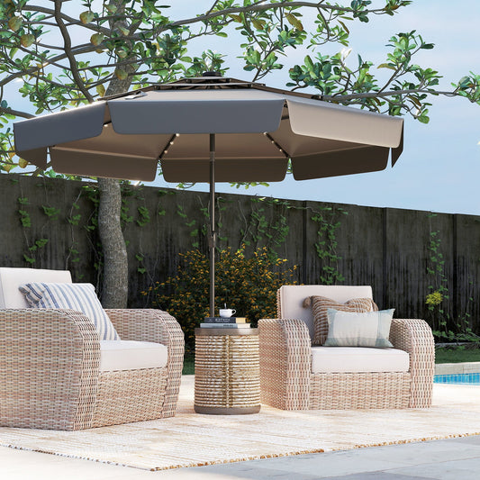 10 Feet Solar Patio Umbrella with 3-Tier Vented Top-Gray
