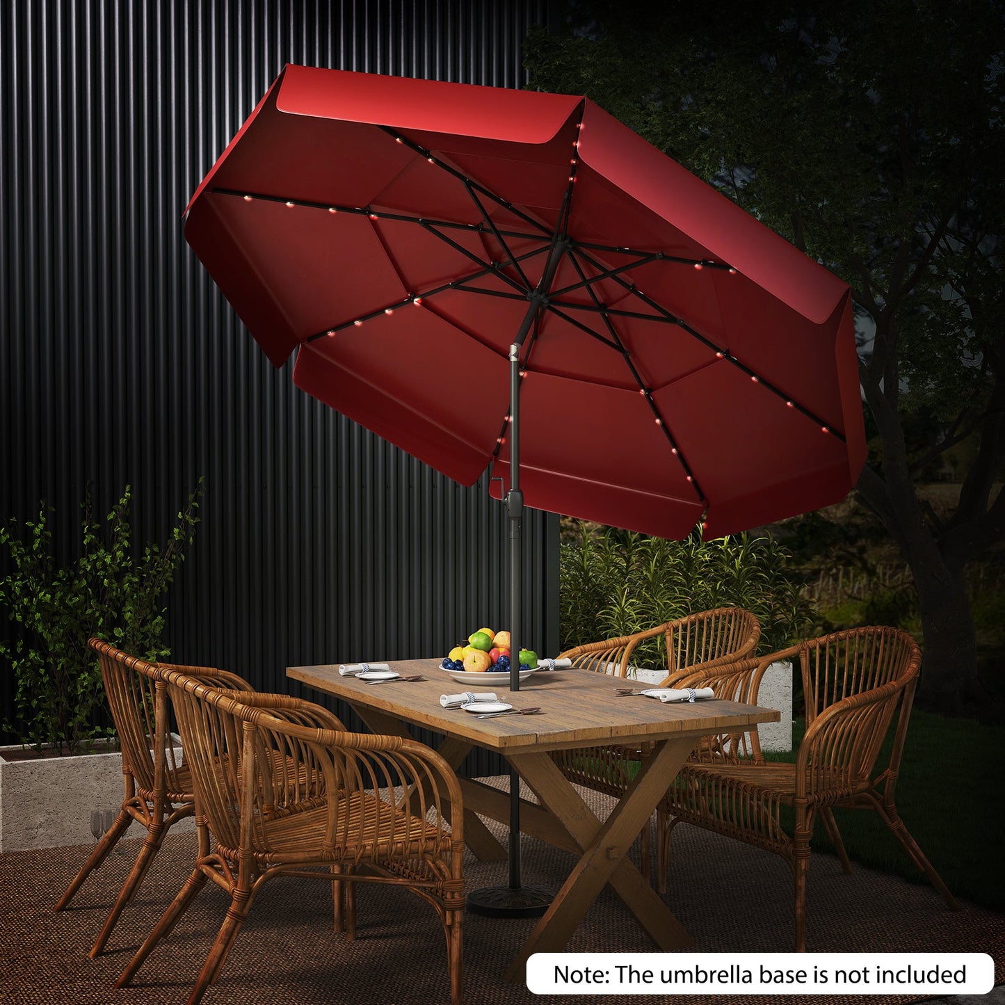 10 Feet Solar Patio Umbrella with 3-Tier Vented Top-Red