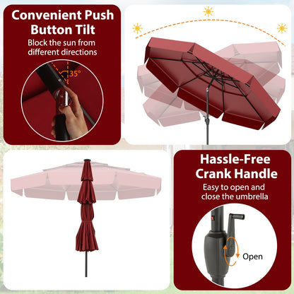 10 Feet Solar Patio Umbrella with 3-Tier Vented Top-Red