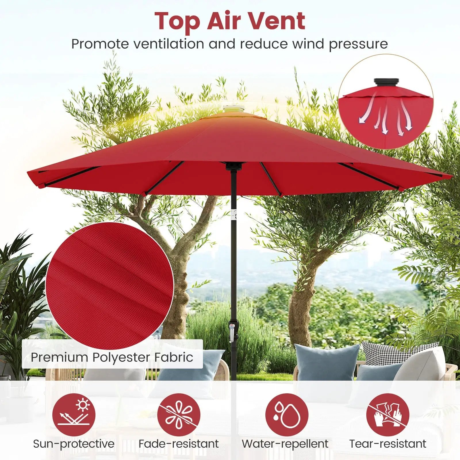 10 Feet Solar Patio Umbrella with 96 Multi-Colored Flowing LED Lights – Tampa Home & Garden Store