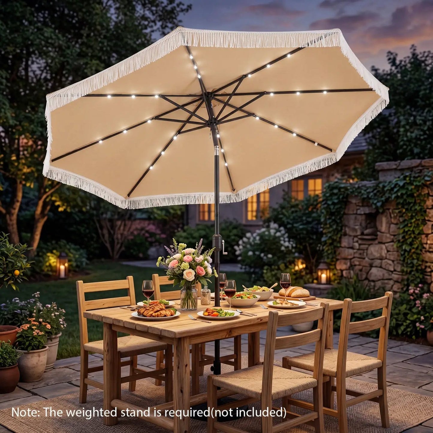 10 Feet Solar Patio Umbrella with 24 LED Lights